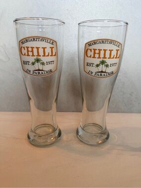Margaritaville CHILL In Paradise Tall Pilsner Glass - Amber Logo (Set of 2)